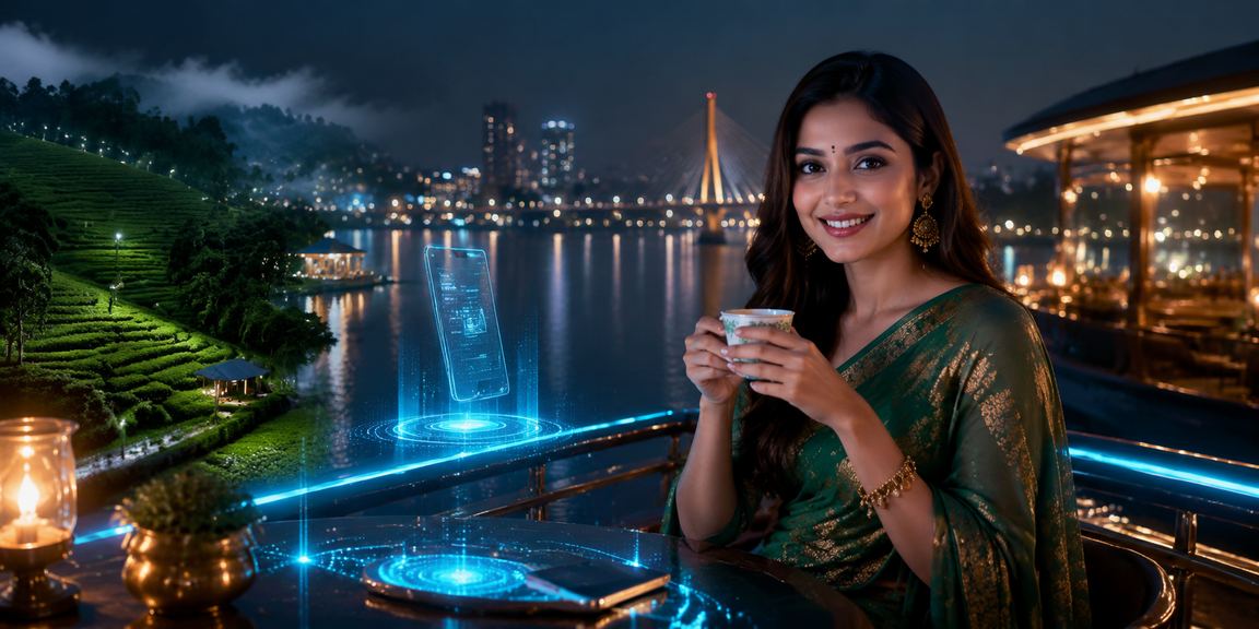 ঢাকার চা বাগানের পটভূমিতে লটারি ও ক্যাশব্যাক অফার উপভোগ করছেন একজন ব্যবহারকারী